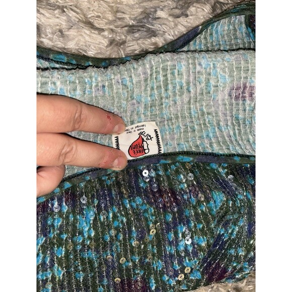Vintage Free People Womens Oversized S Tank Sequins Crop Swing Blue Barbiecore - Picture 6 of 6